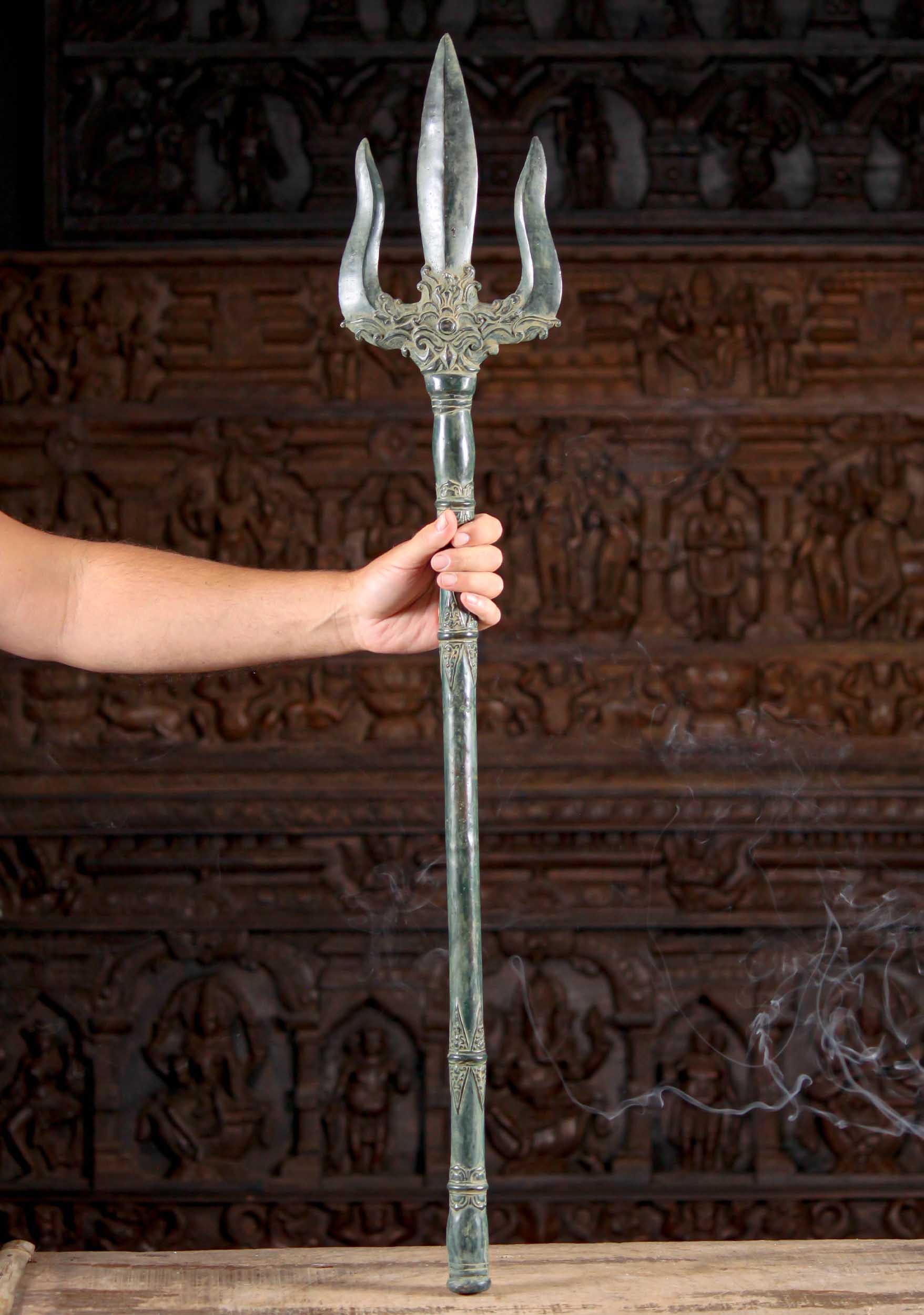 Large Brass Trishul or Trident the Weapon of Lord Shiva destroys bonds that Ensnare the Soul 42.5"