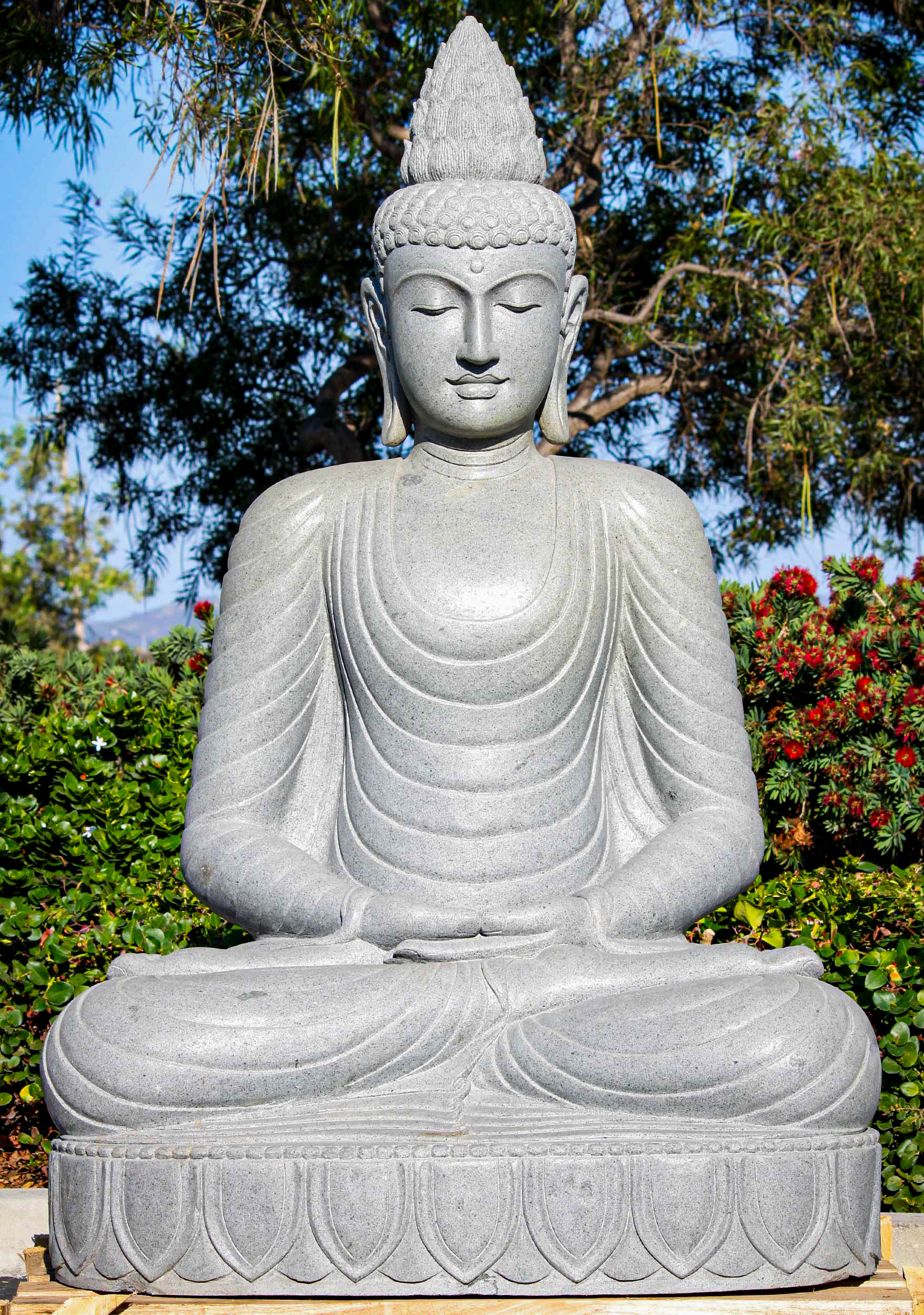 Enormous Garden Buddha Sculpture Hand Carved in Stone Meditating in Quiet Contemplation 71"