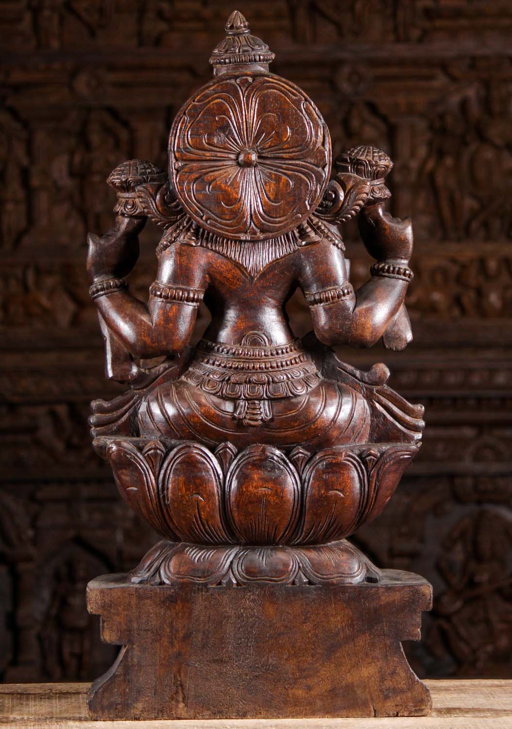 Wood Lakshmi Statue Seated in Padmasana 30"