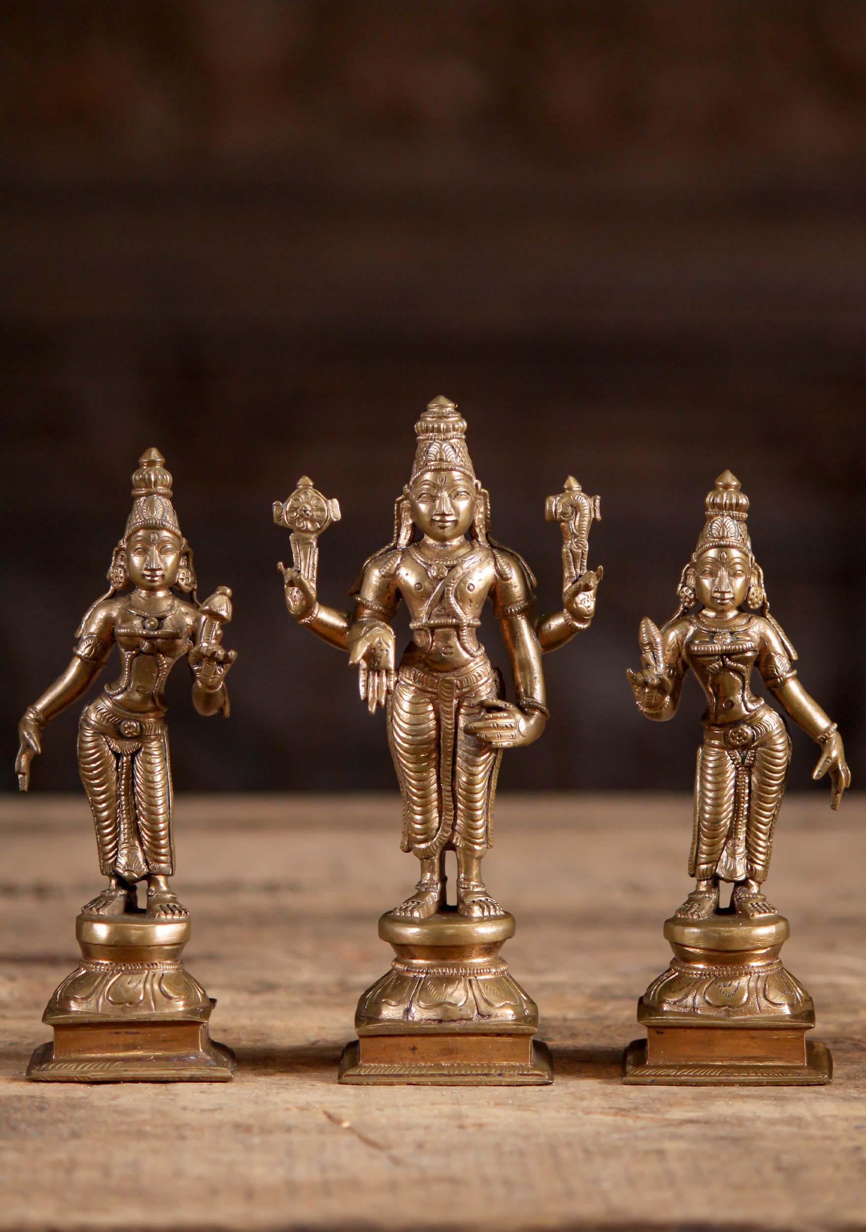 Bronze Vishnu Set with Shreedevi & Bhudevi 6"