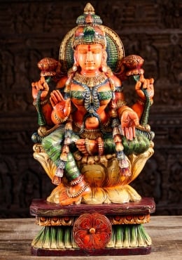 Hindu Temple Ashta Lekshmi Vertical Panel Devi Lakshmi Wooden Wall Statue Pair 