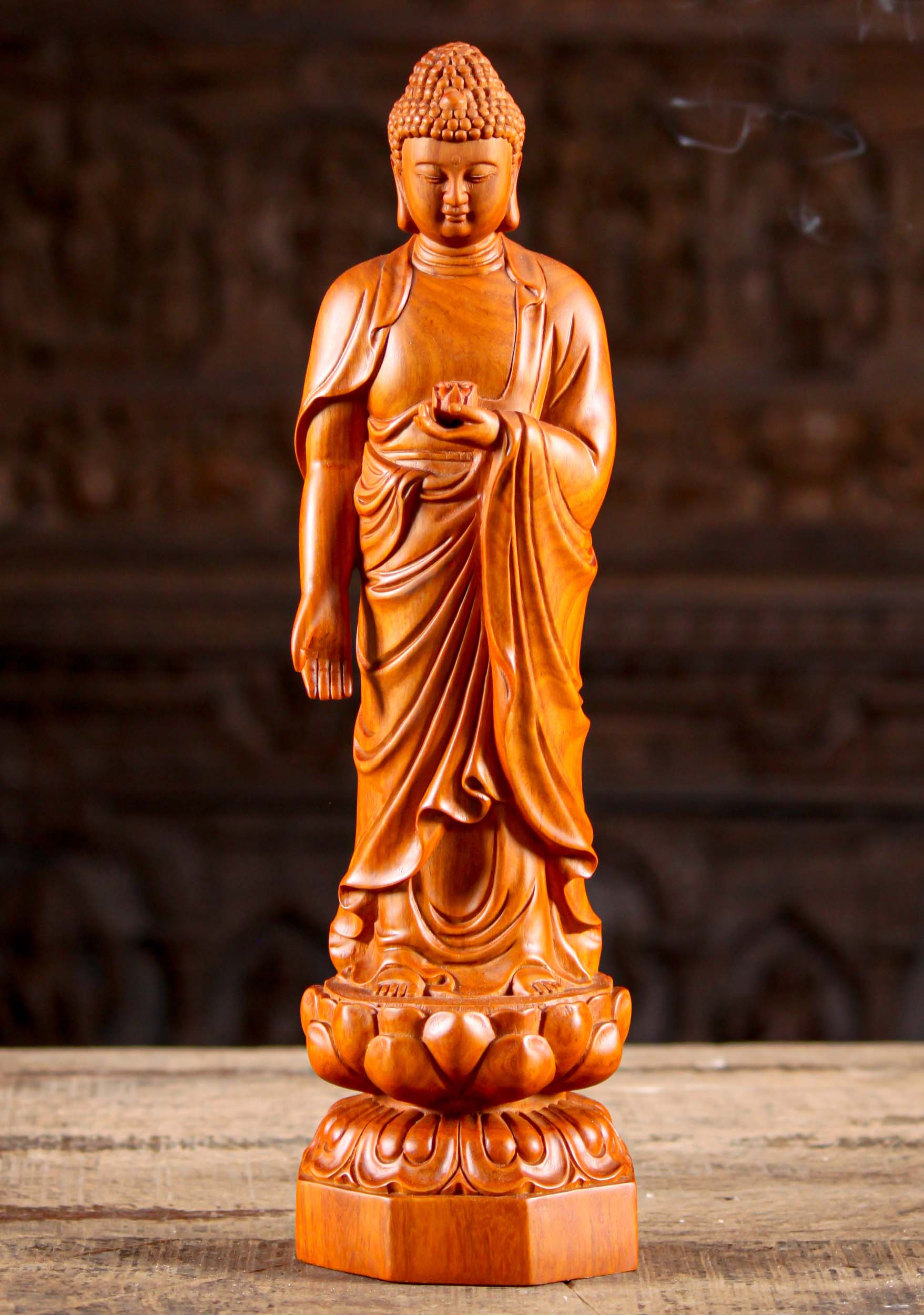 Handcraft Carved Vietnam Agarwood Wood Feng Shui Shakyamuni Buddha Statue U 