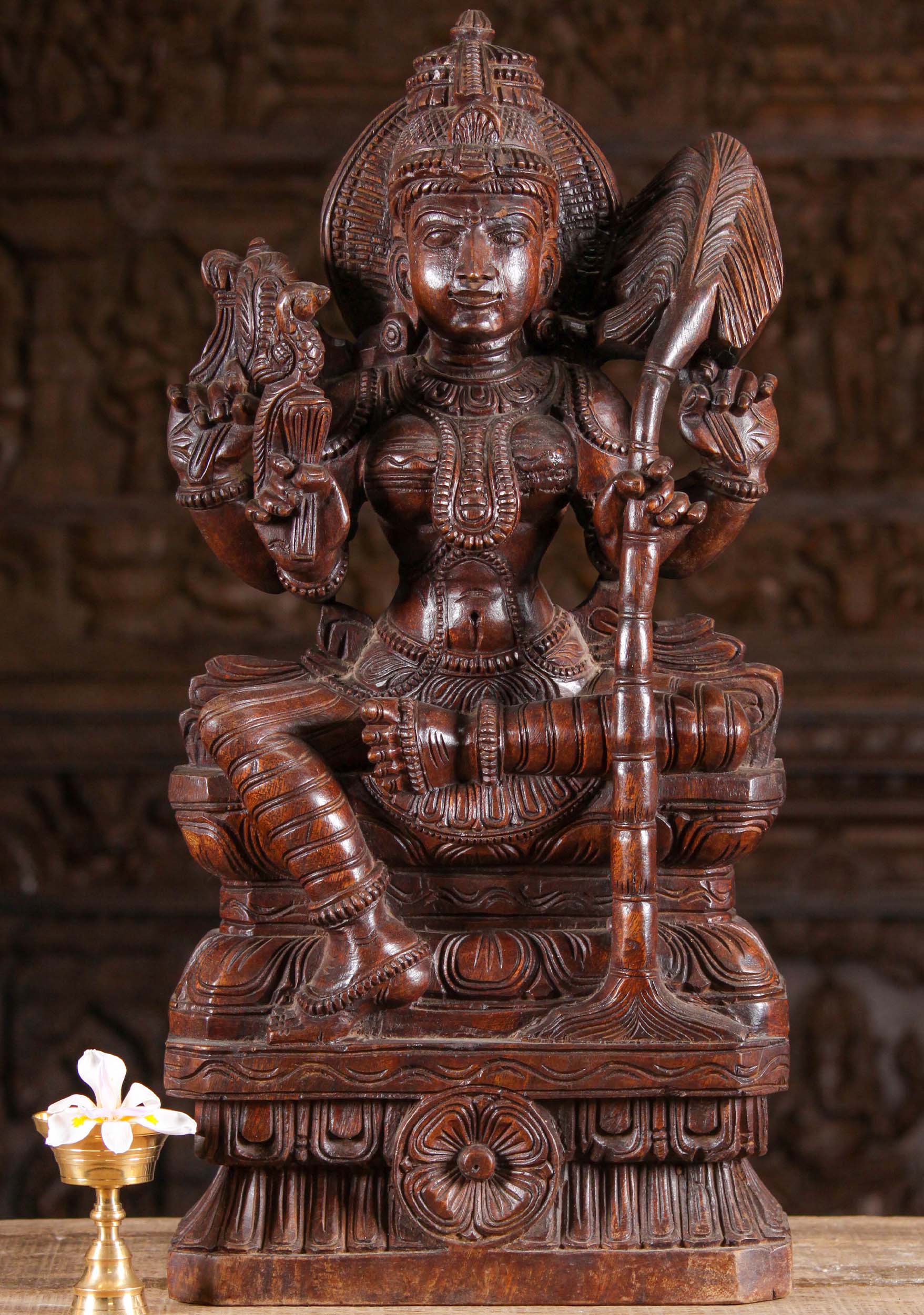 Wooden Rajarajeshwari Statue with Parrot 24"