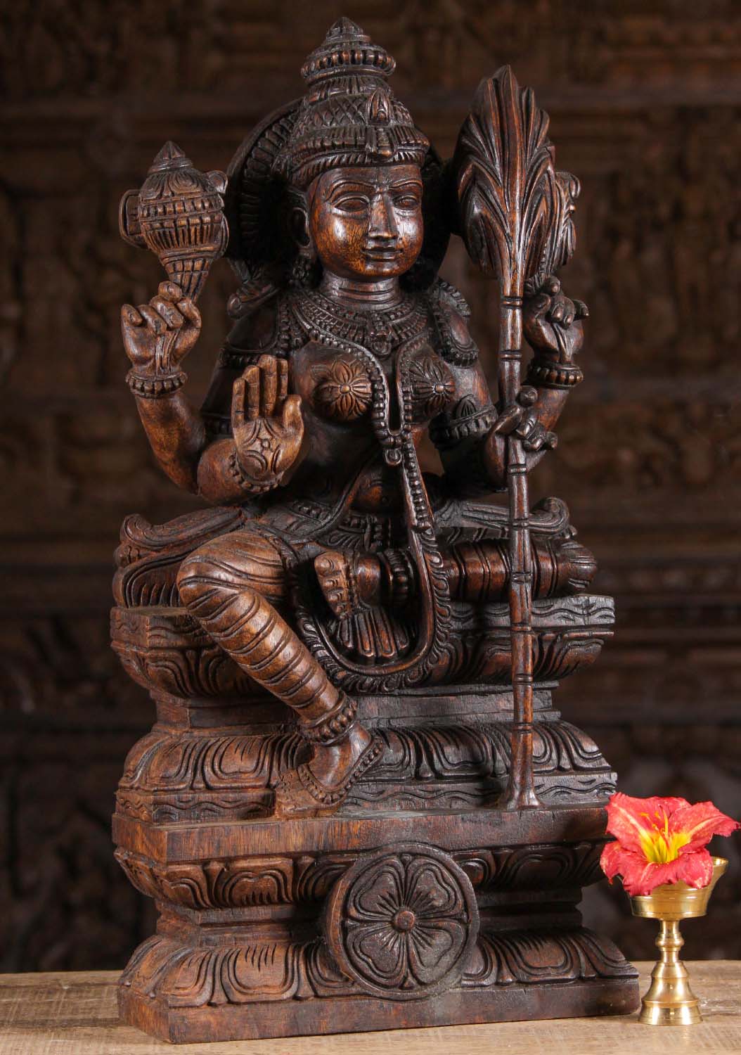 Wooden Abhaya Mudra Rajarajeshwari Statue 24"