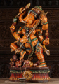 Wood Warrior Ganesh Statue Holding Trident Poised at Dwarf with Spear in Trunk 36"
