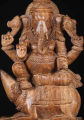 Wood Ganesh Seated on Mooshika 18"