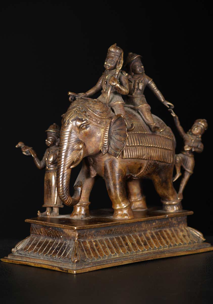 Elephant Statue with Mahouts 8"