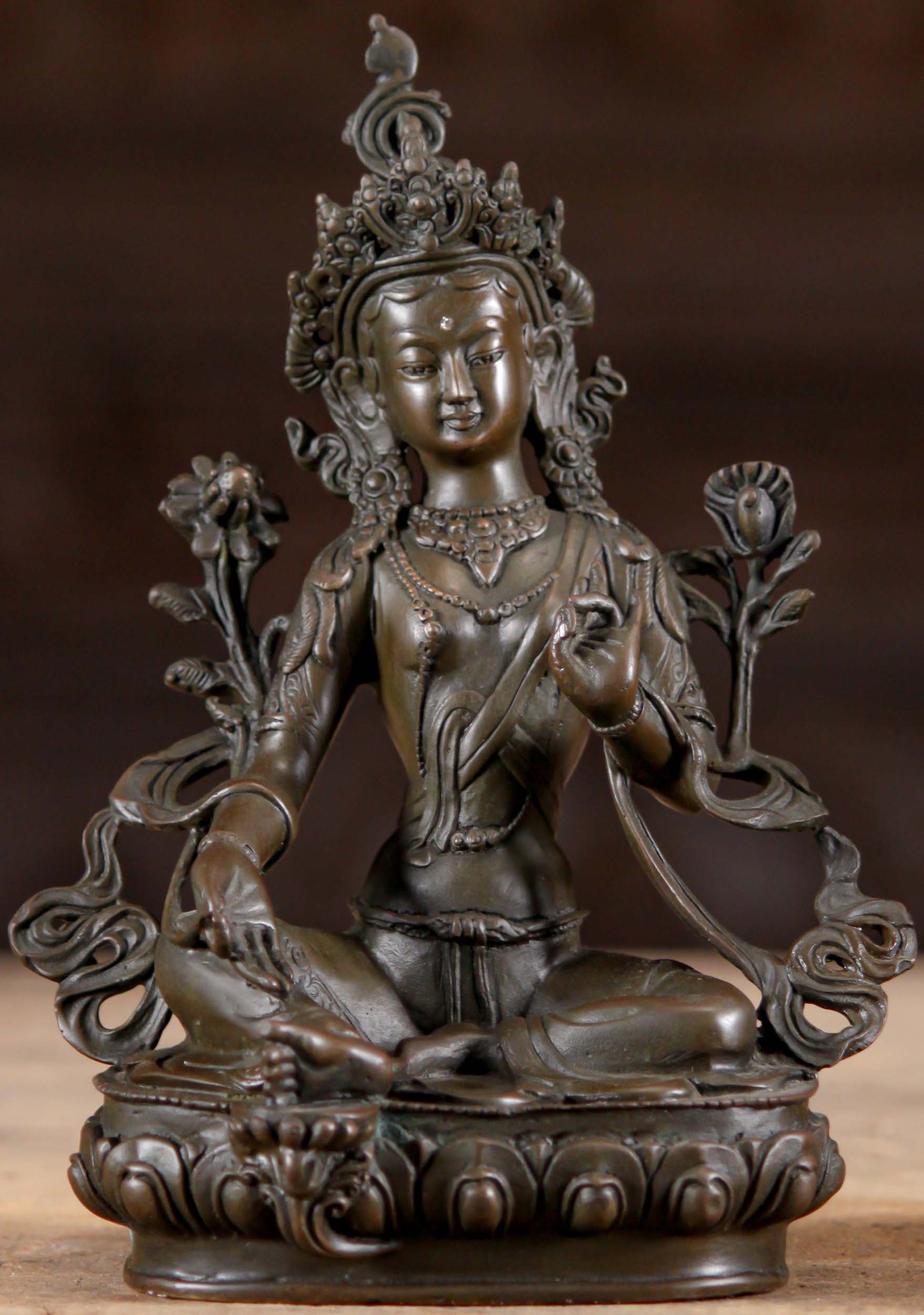 Smalll Bronze Bodhisattva Green Tara Statue 8"