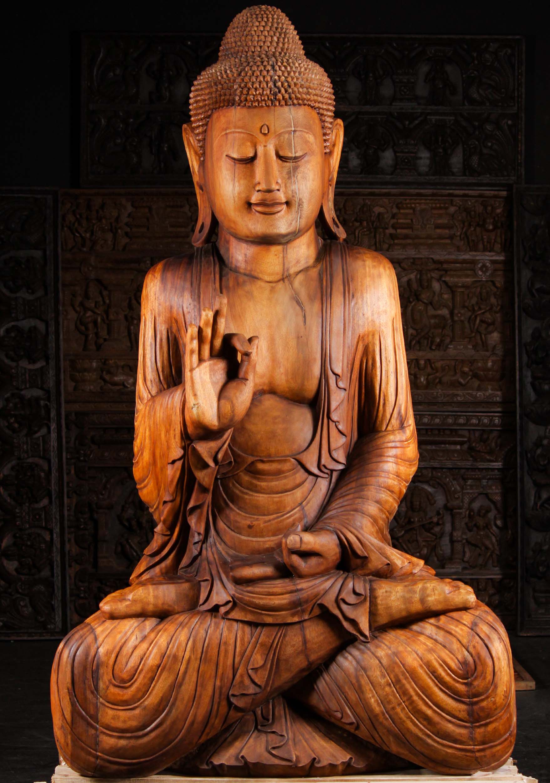 Large Buddha Head Sculpture Solid Wood Thai Genuine Heavy Wood Carving 30 cm