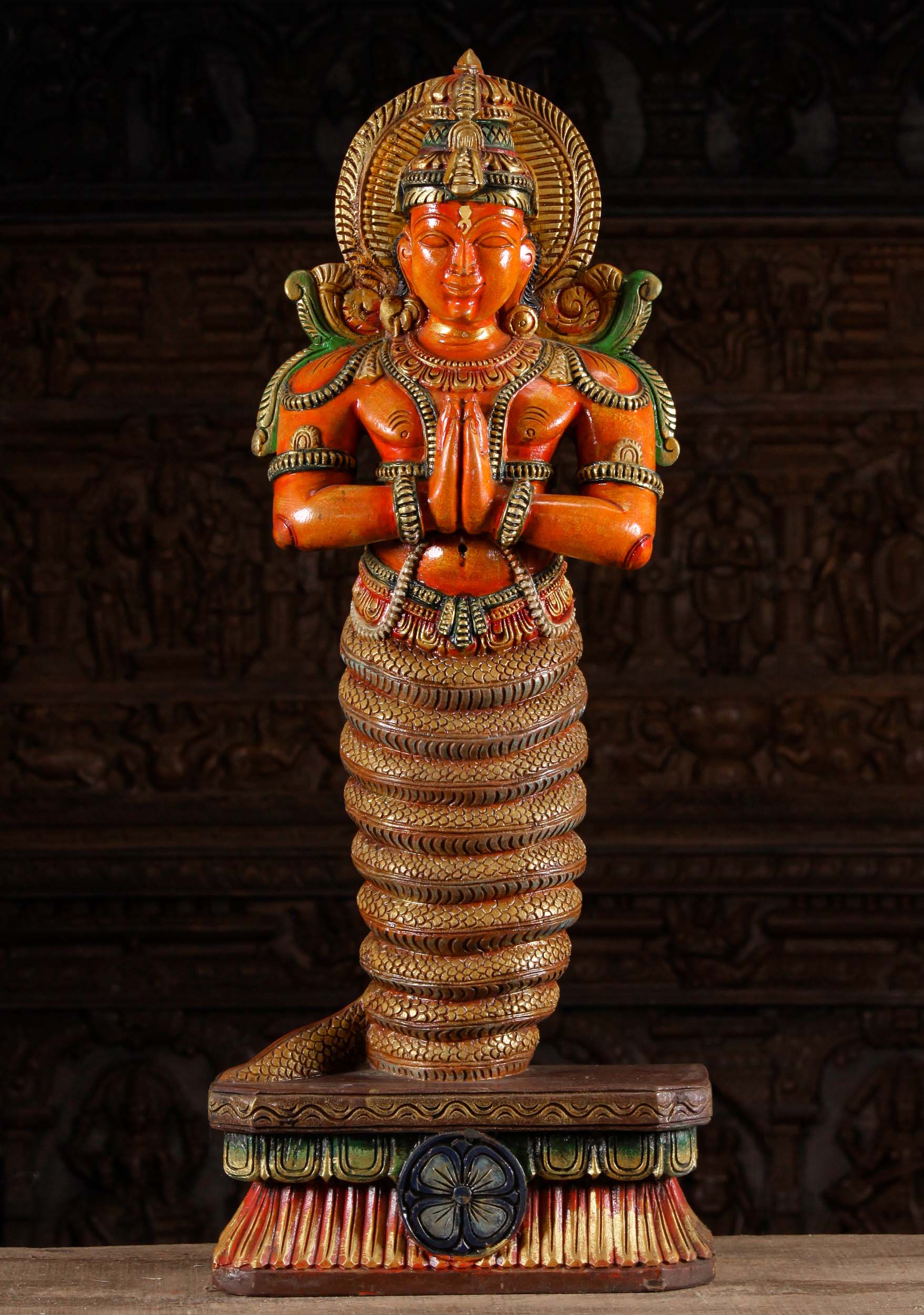 Wood Painted Namaste Patanjali  Statue 36 98w11ah 