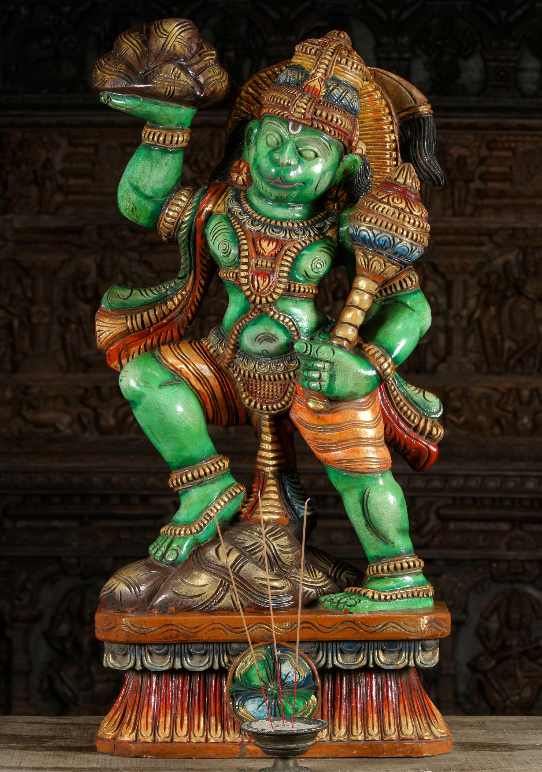 Wood Hanuman Carrying Mountain of Herbs 36"