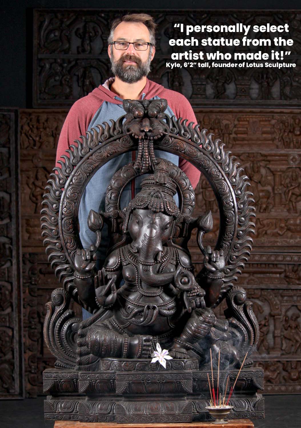 Large Dark Wooden Ganesh with Stunning Arch 48"