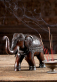 Brass Indian Elephant Statue with Decorations on Trunk & Head with Trunk Raised for Good Luck 8"