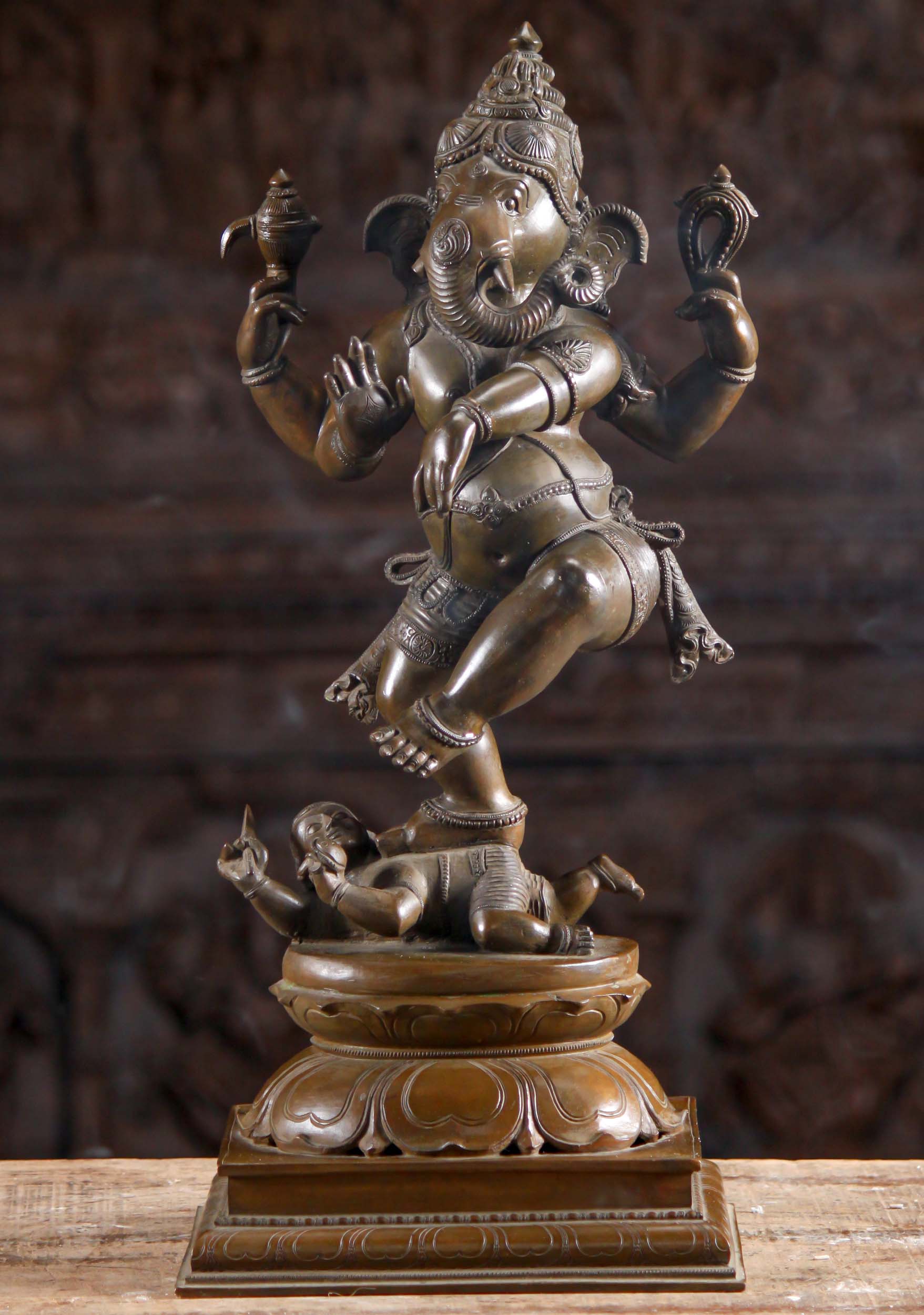 Bronze Ganesh Statue Dancing on Dwarf of Ignorance Like His Father Shiva Nataraja 22"