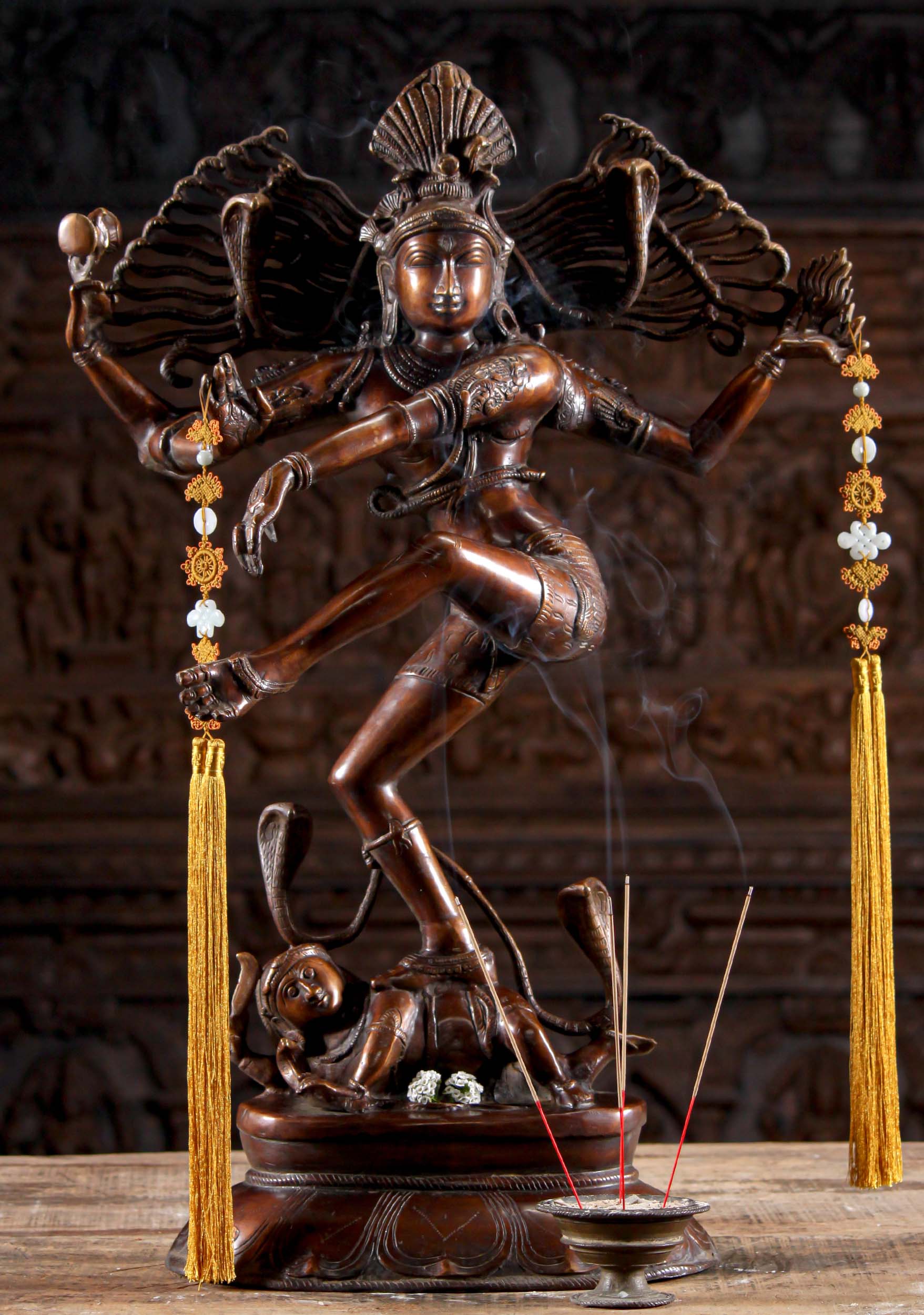 Unique Brass Nataraja Statue with 2 Cobras in His Dreadlocked Hair Without Arch 31"