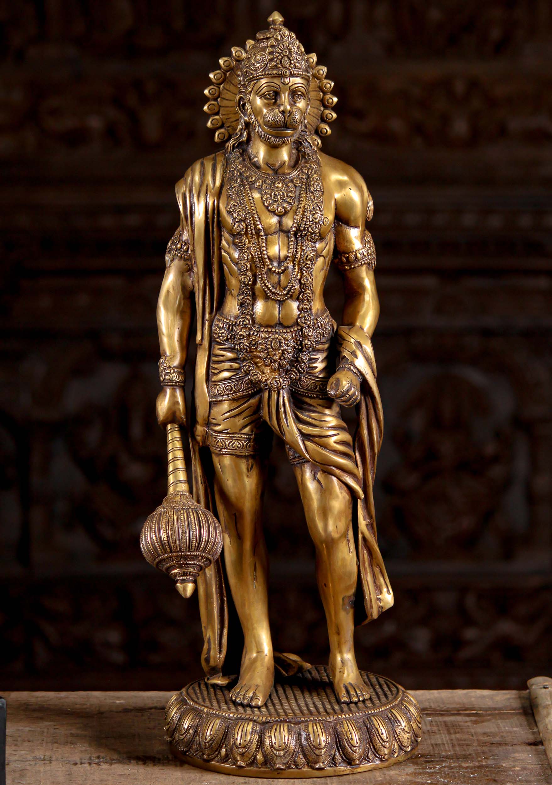 Brass Muscular Hindu God Hanuman Standing Tall in Athletic Pose Holding His  Large Club 23 (#110bs129z): Hindu Gods & Buddha Statues