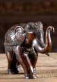 Brass Indian Elephant Statue with Decorations on Trunk & Head with Trunk Raised for Good Luck 8"