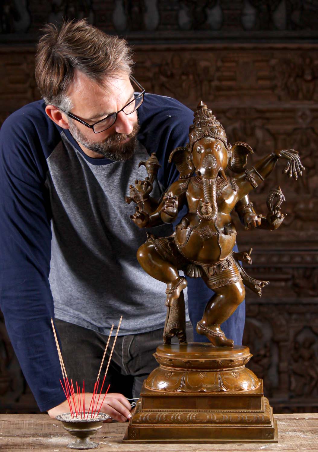 Bronze Dancing Ganesh Statue with 6 Arms 26.5"