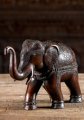 Brass Indian Elephant Statue with Decorations on Trunk & Head with Trunk Raised for Good Luck 8"