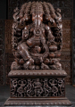 Wood 5 Headed Panchamukha Ganesh Statue wtih 3 Temple Dancers Basavis Playing Instruments 71"