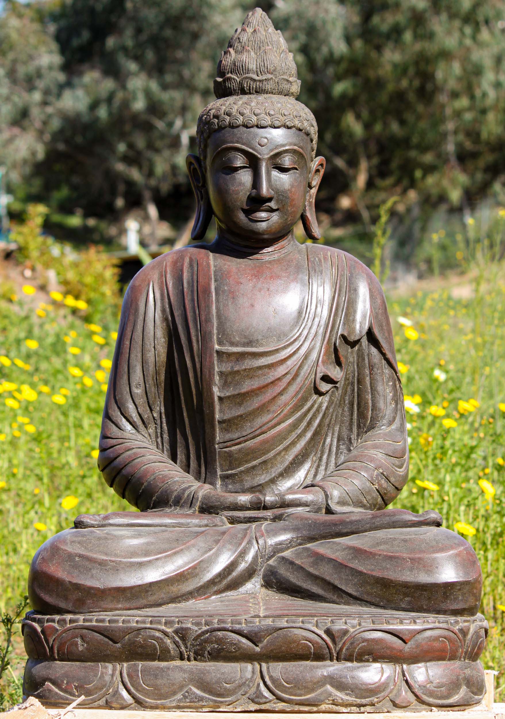 SOLD Stone Meditating Garden Buddha Carving 40
