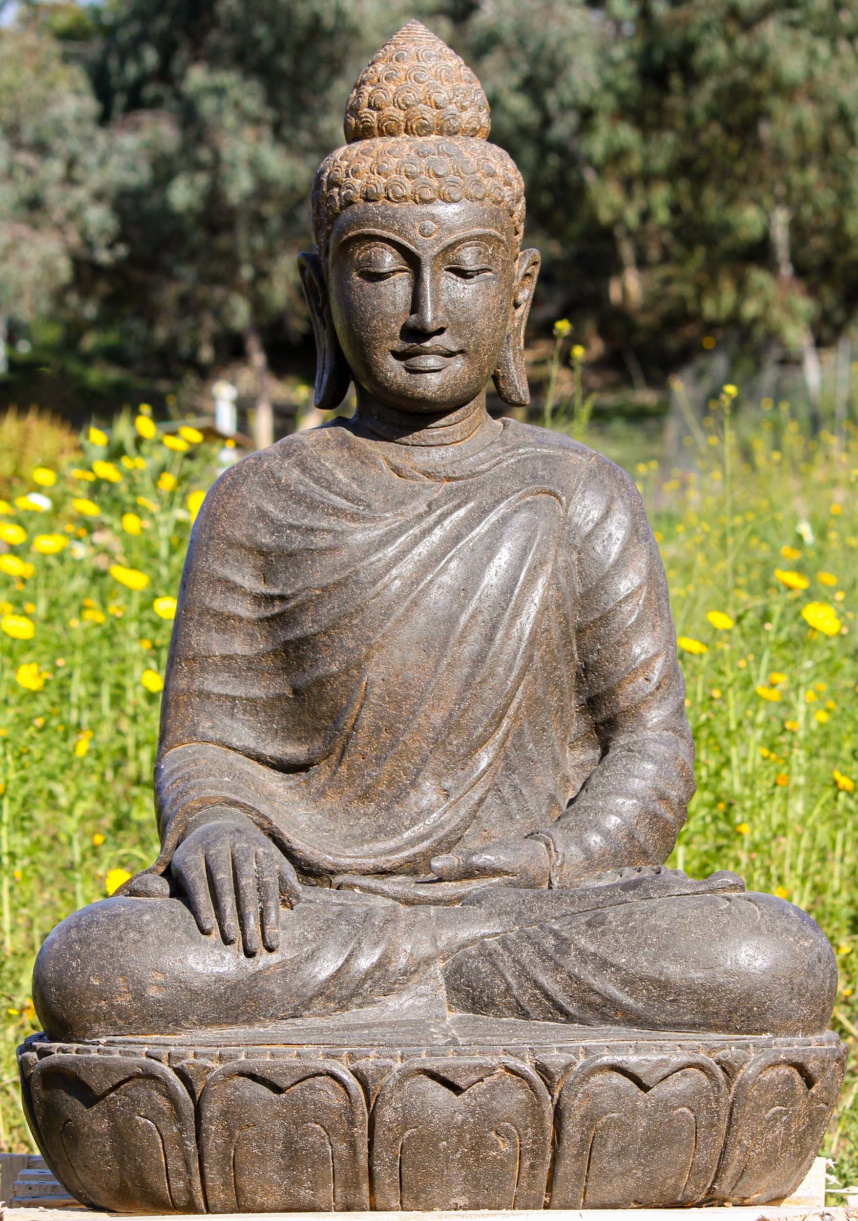 SOLD Stone Earth Touching Garden Buddha Statue 40