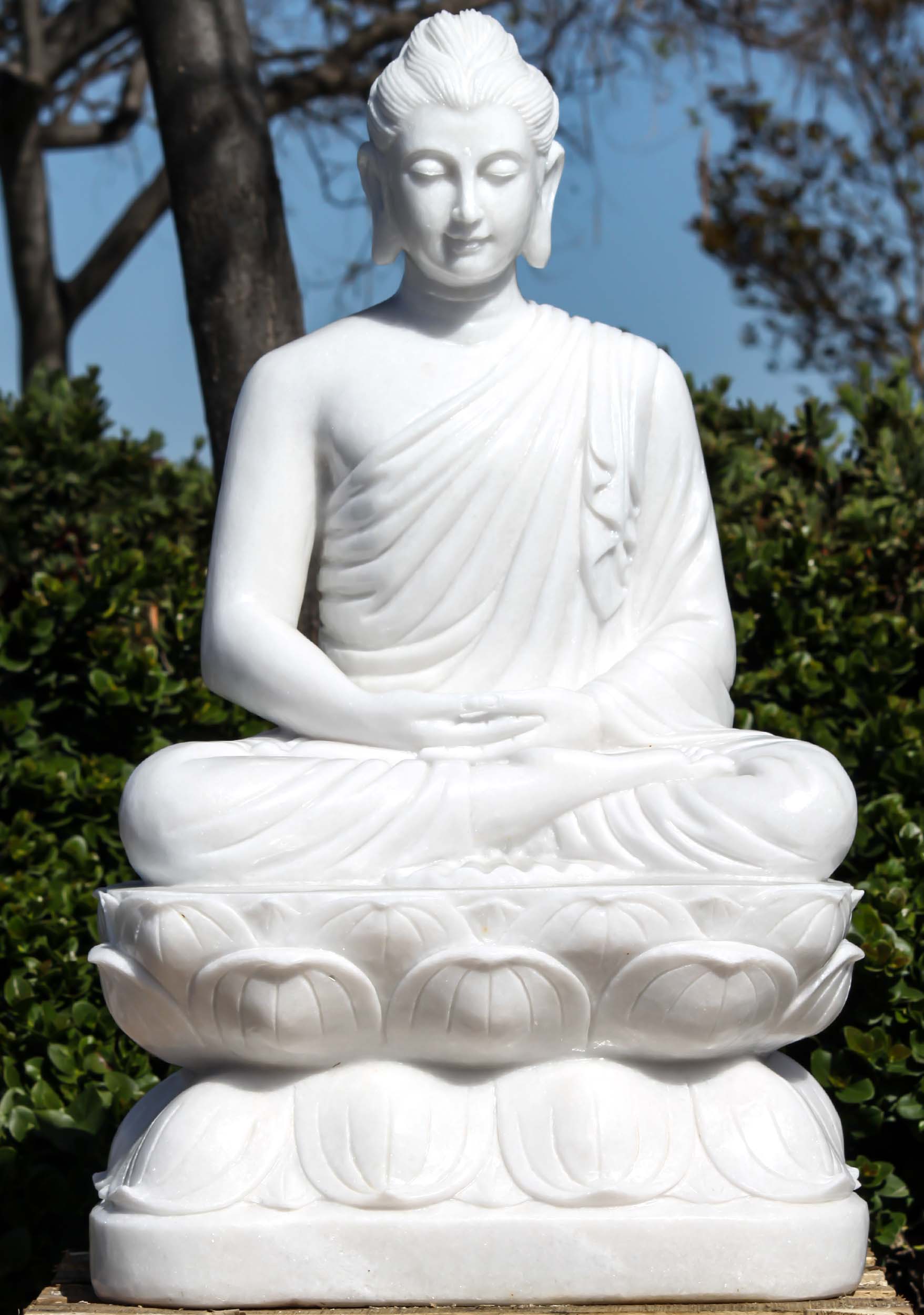 White Marble Gandhara Style Buddha Statue Meditating on Lotus Perfect for  the Garden 37