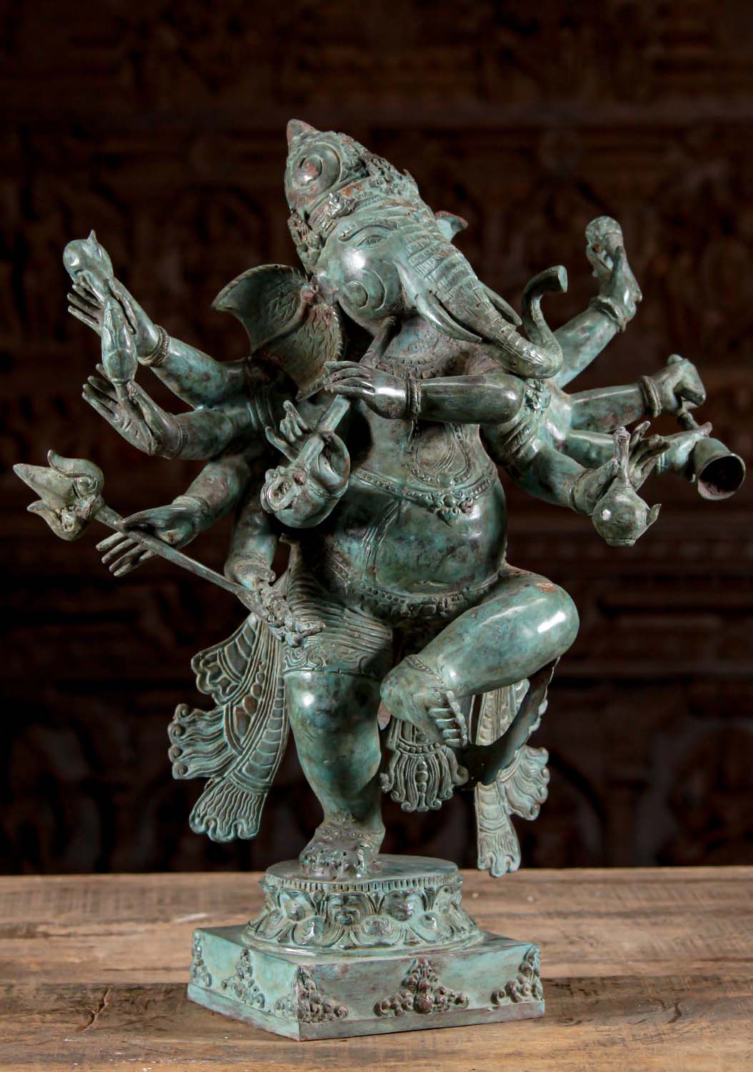 Brass Dancing Ganesh With Many Arms 21"