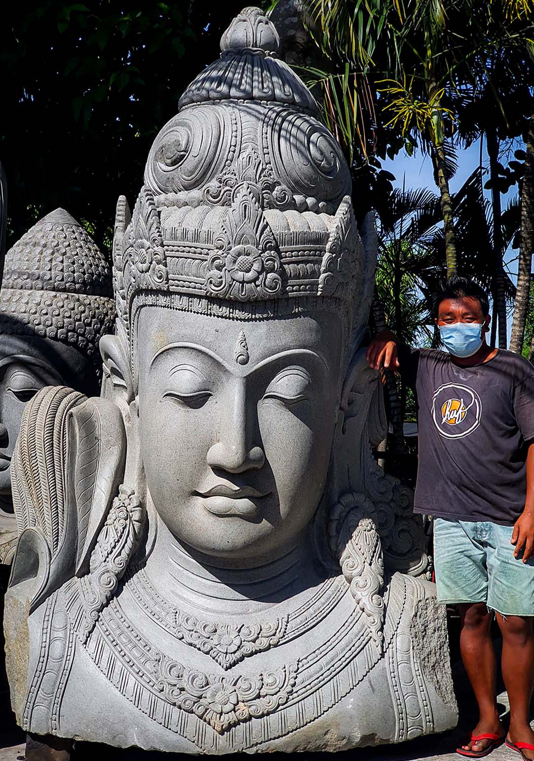 PREORDER Enormous Stone Devi Garden Bust Hand Carved from One Block of Stone in Java 98"