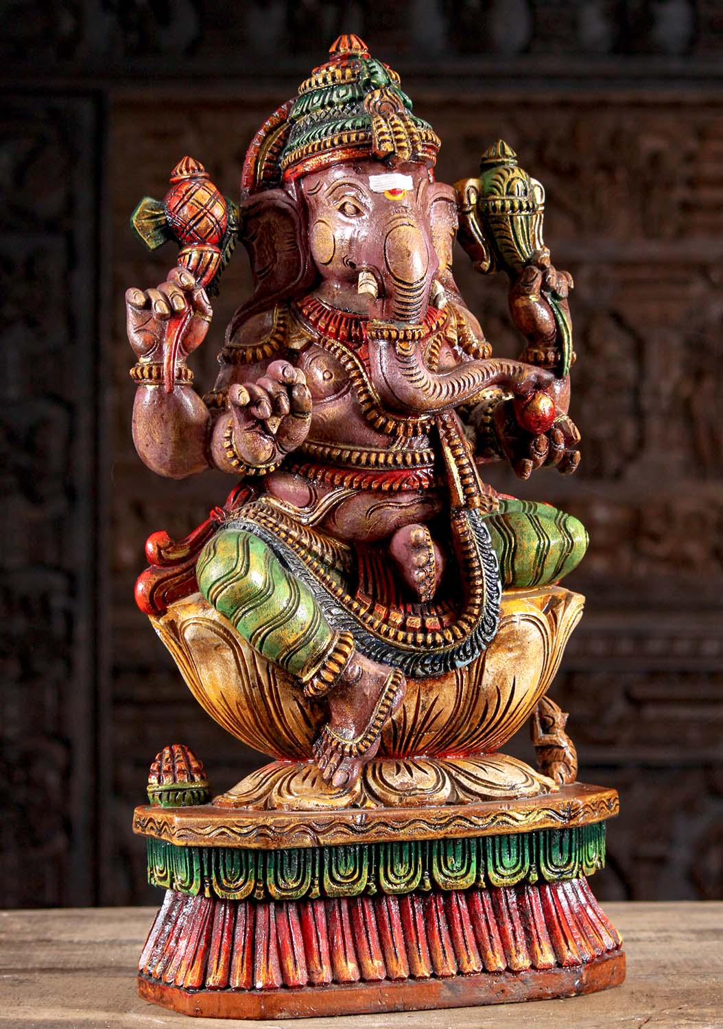 Neem Wood Painted Ganesh Statue 24"