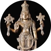 Bronze statue of Lord Visnu standing with large club