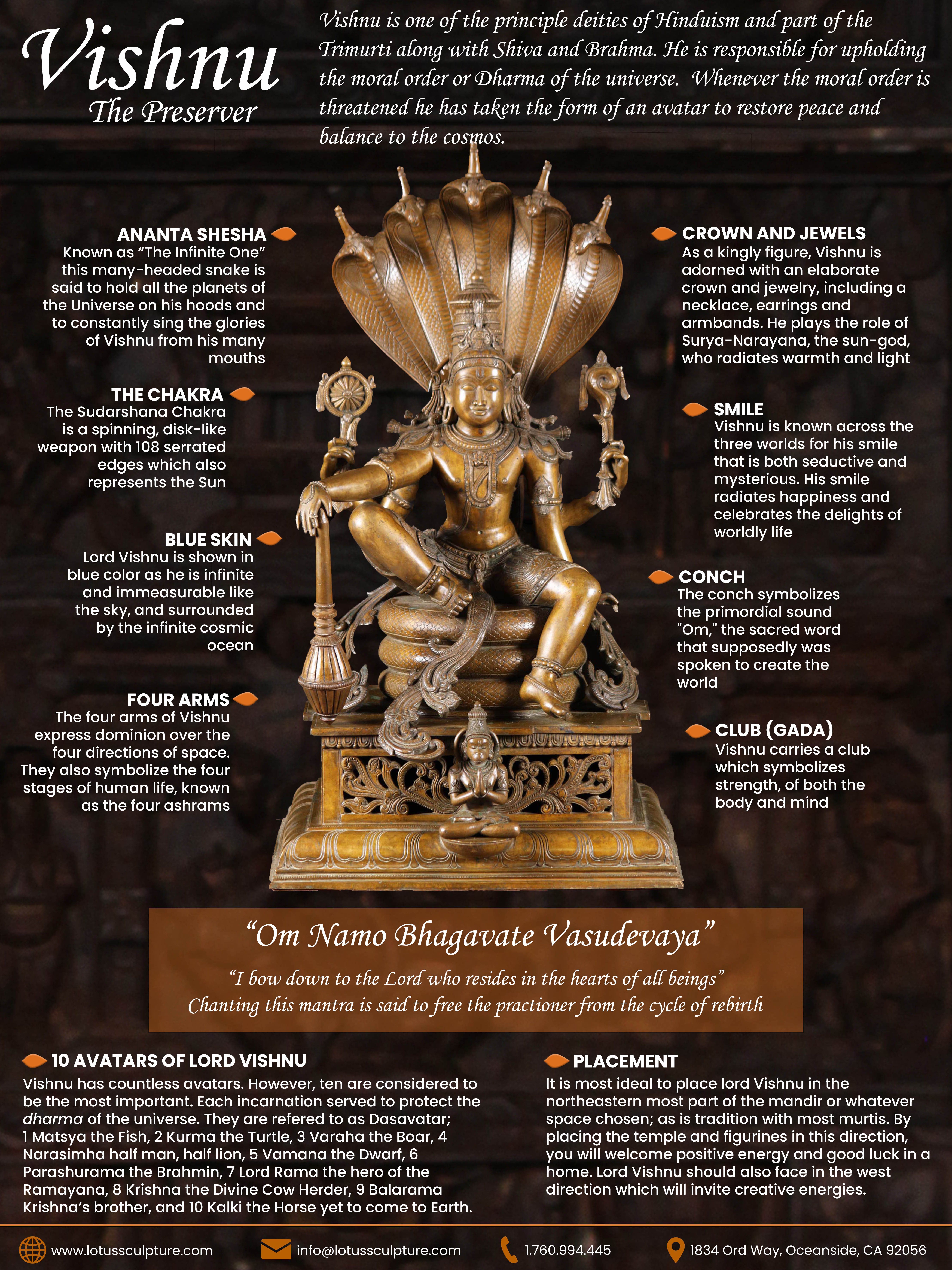 8'' Hindu Deity Ranganatha (Lord Vishnu) Bronze Statue | Exotic India Art
