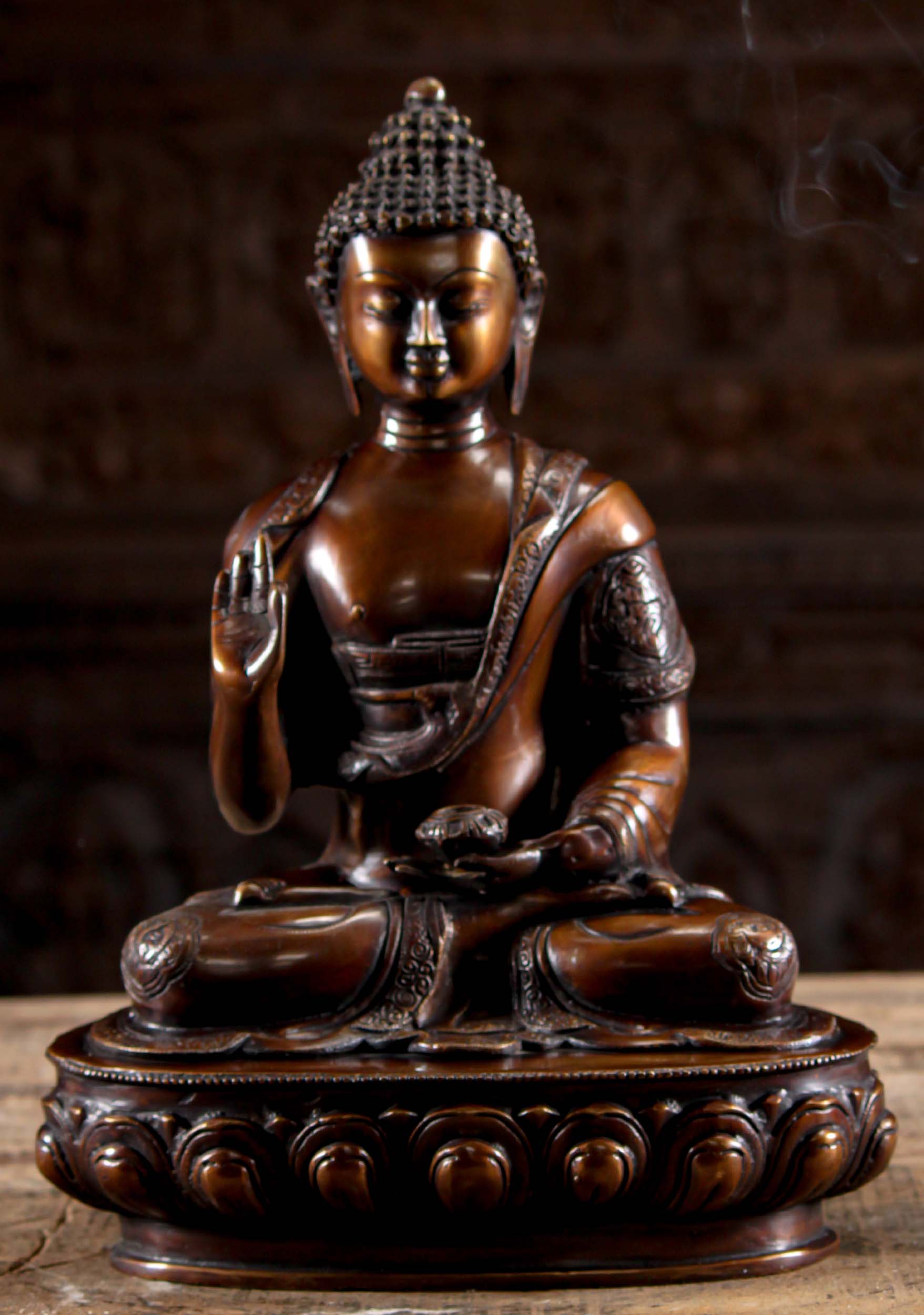 Brass Indian Buddha Seated in Padmasana, Full Lotus Position in Vitarka Mudra of Teaching 17"