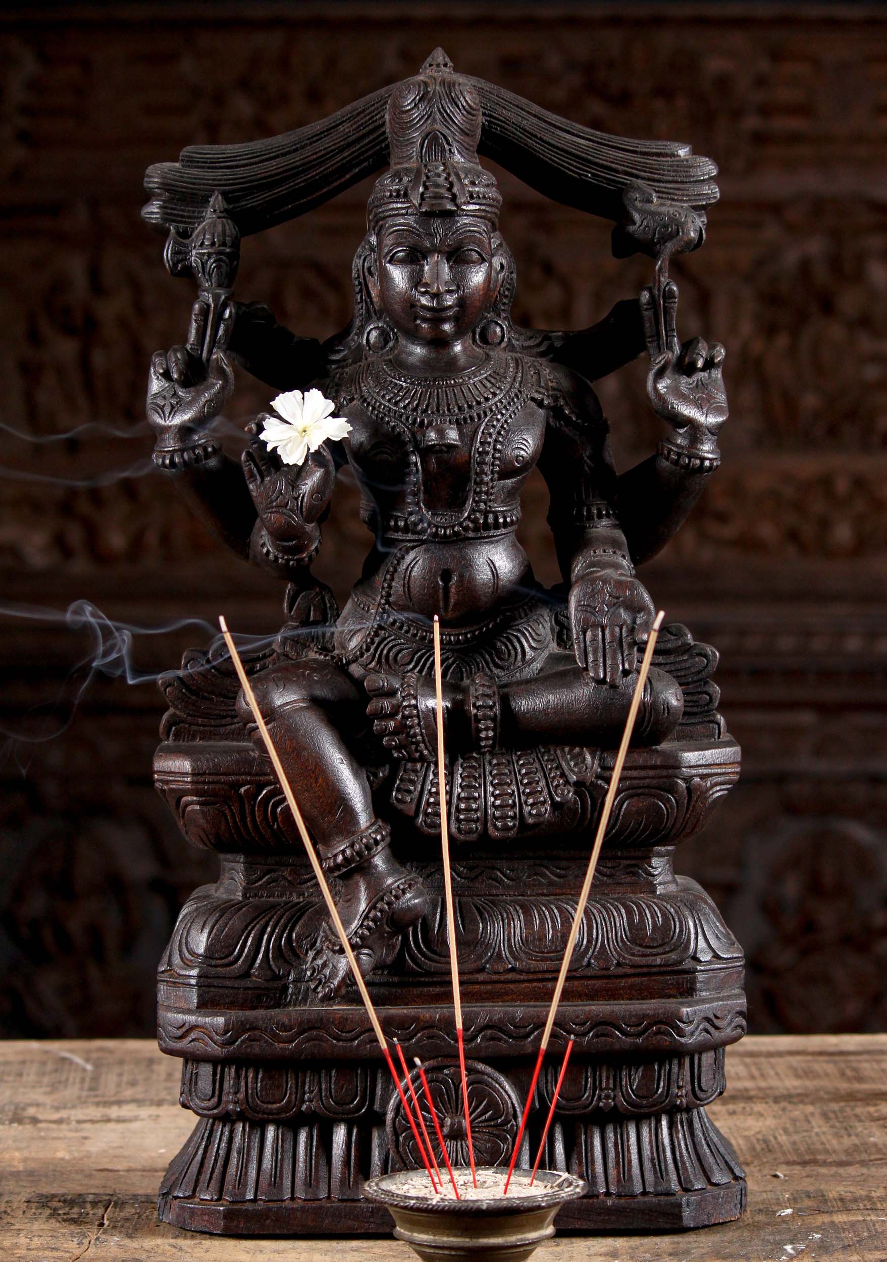 Wooden Shiva The Destroyer Holding Axe & Antelope Sculpture Abhaya Mudra 24"