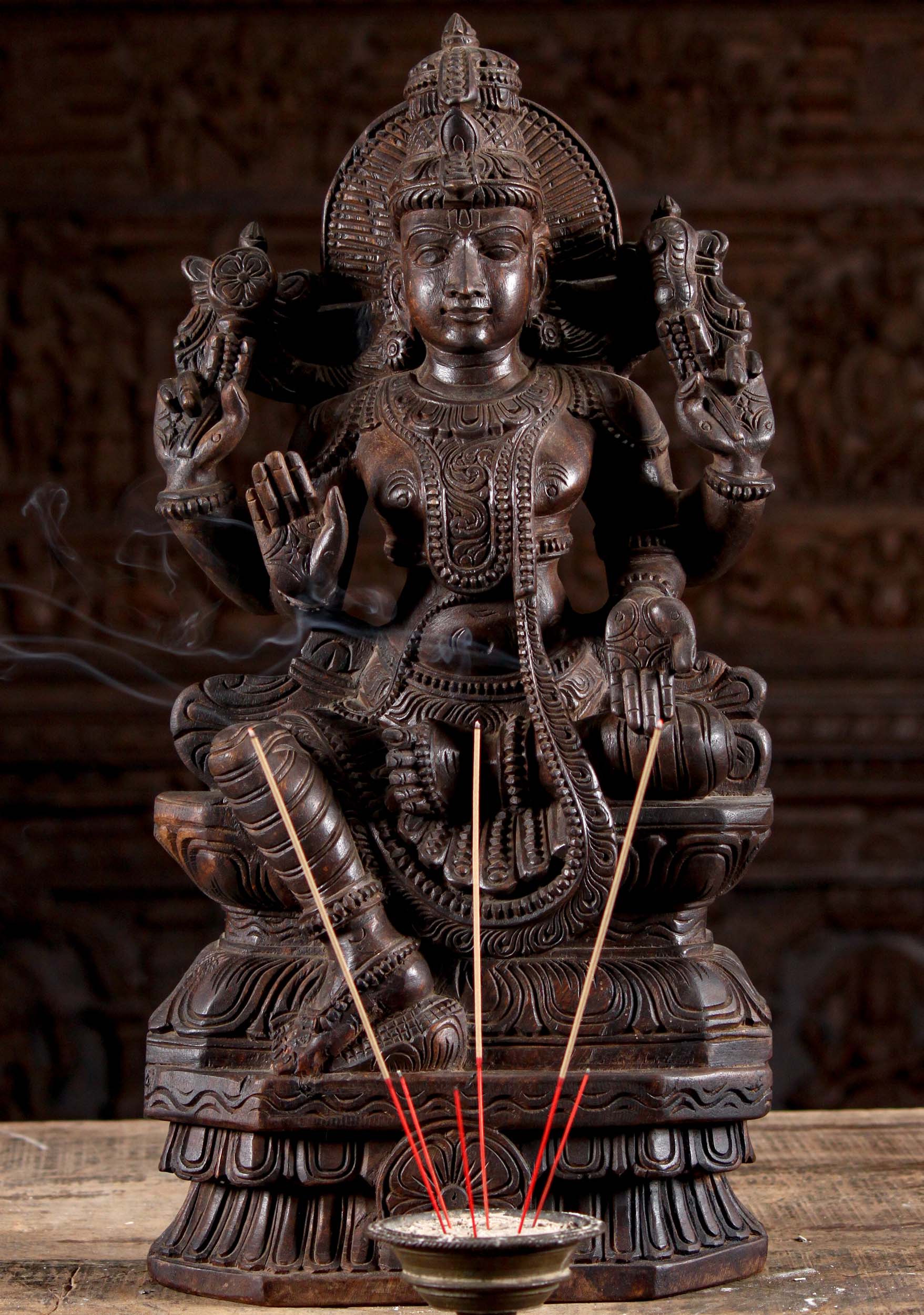 Seated Hand Carved Abhaya Mudra Vishnu Hindu God of Preservation Statue 24"