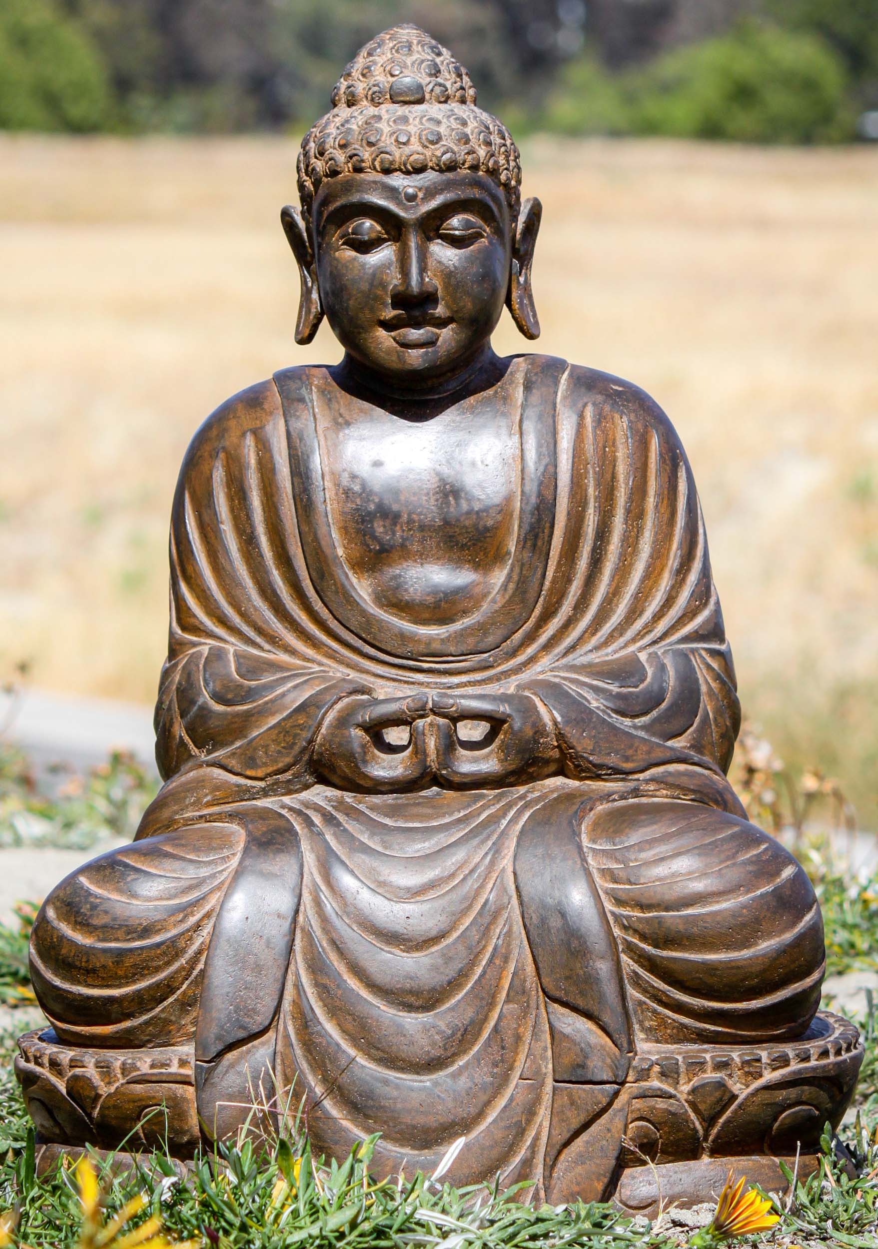 SOLD Stone Meditating Japanese Buddha Statue 23.5