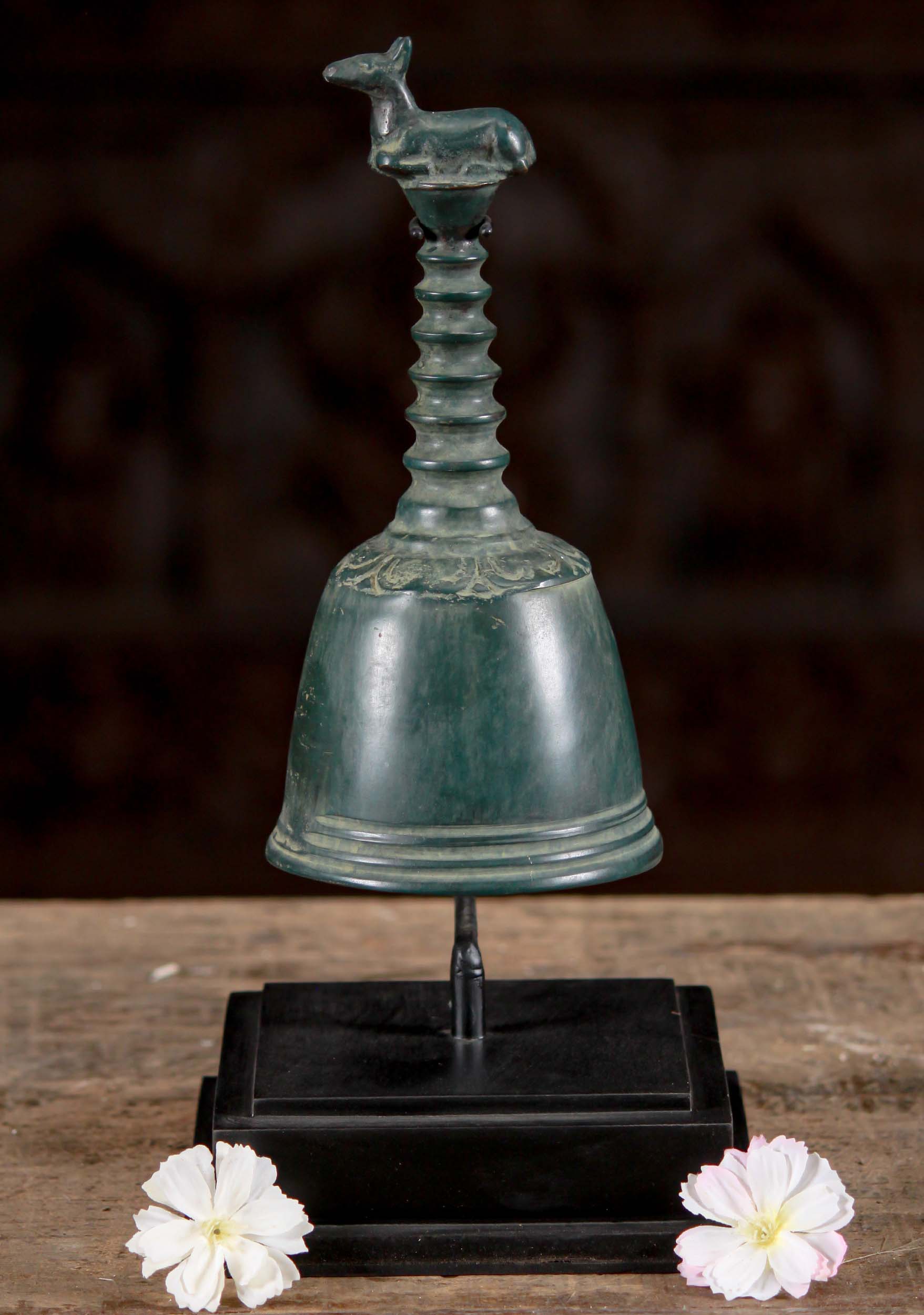 Brass Buddhist Bell Shapoed like a Stupa or Pagoda on Stand with