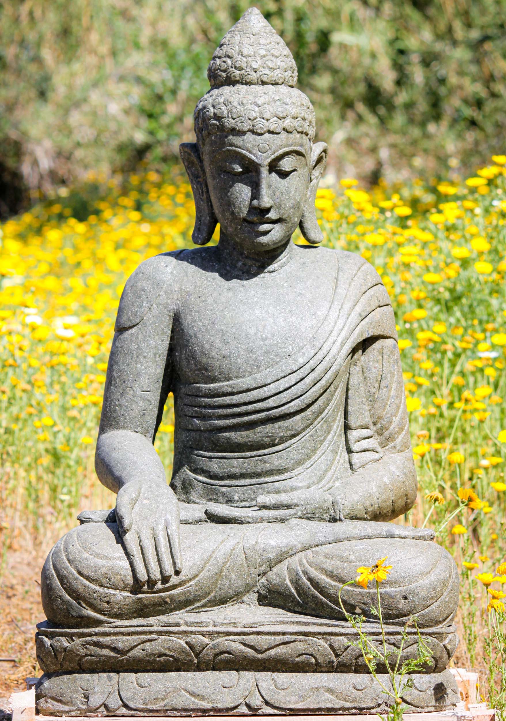 Stone Buddha Granting Boons Statue 40"