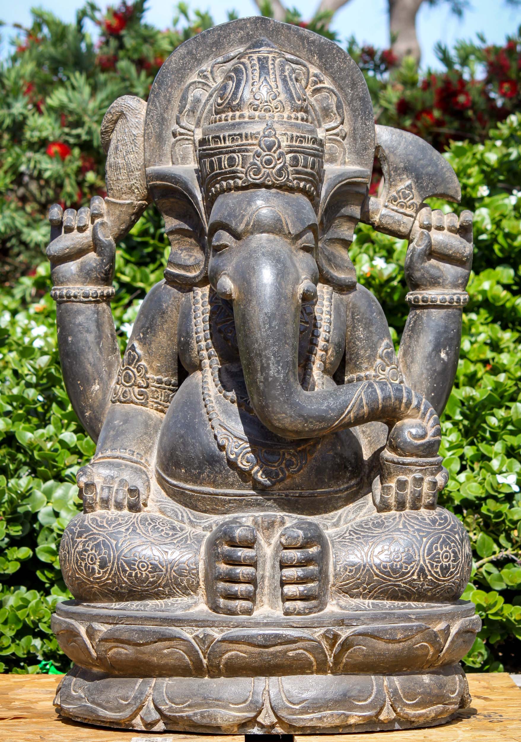 Stone Seated Ganesha Garden Statue 36"