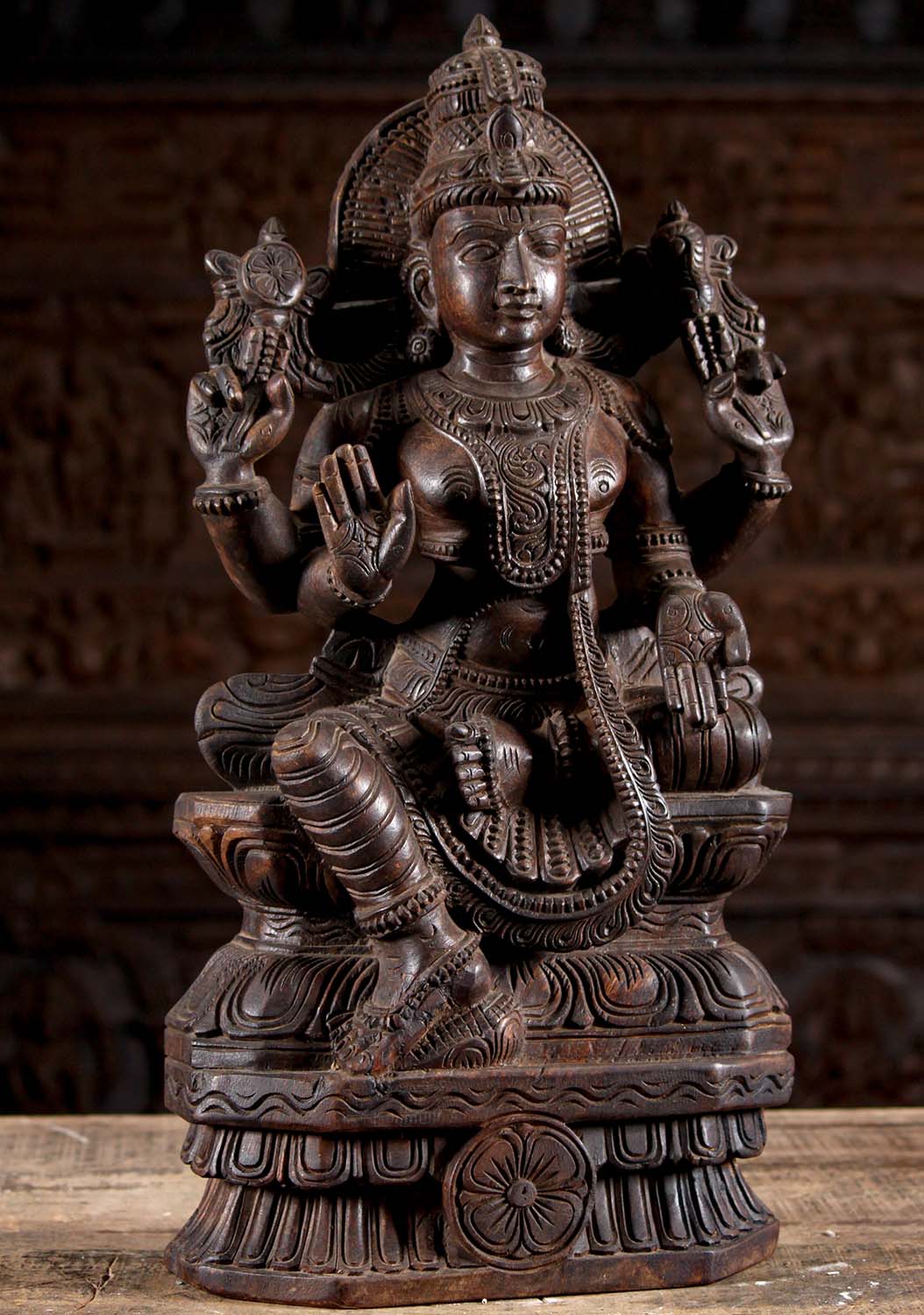 Seated Hand Carved Abhaya Mudra Vishnu Hindu God of Preservation Statue 24"