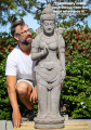 Stone Standing Devi Tara Holding Flower Statue Hand Carved from 1 Block of Lava Stone 52"