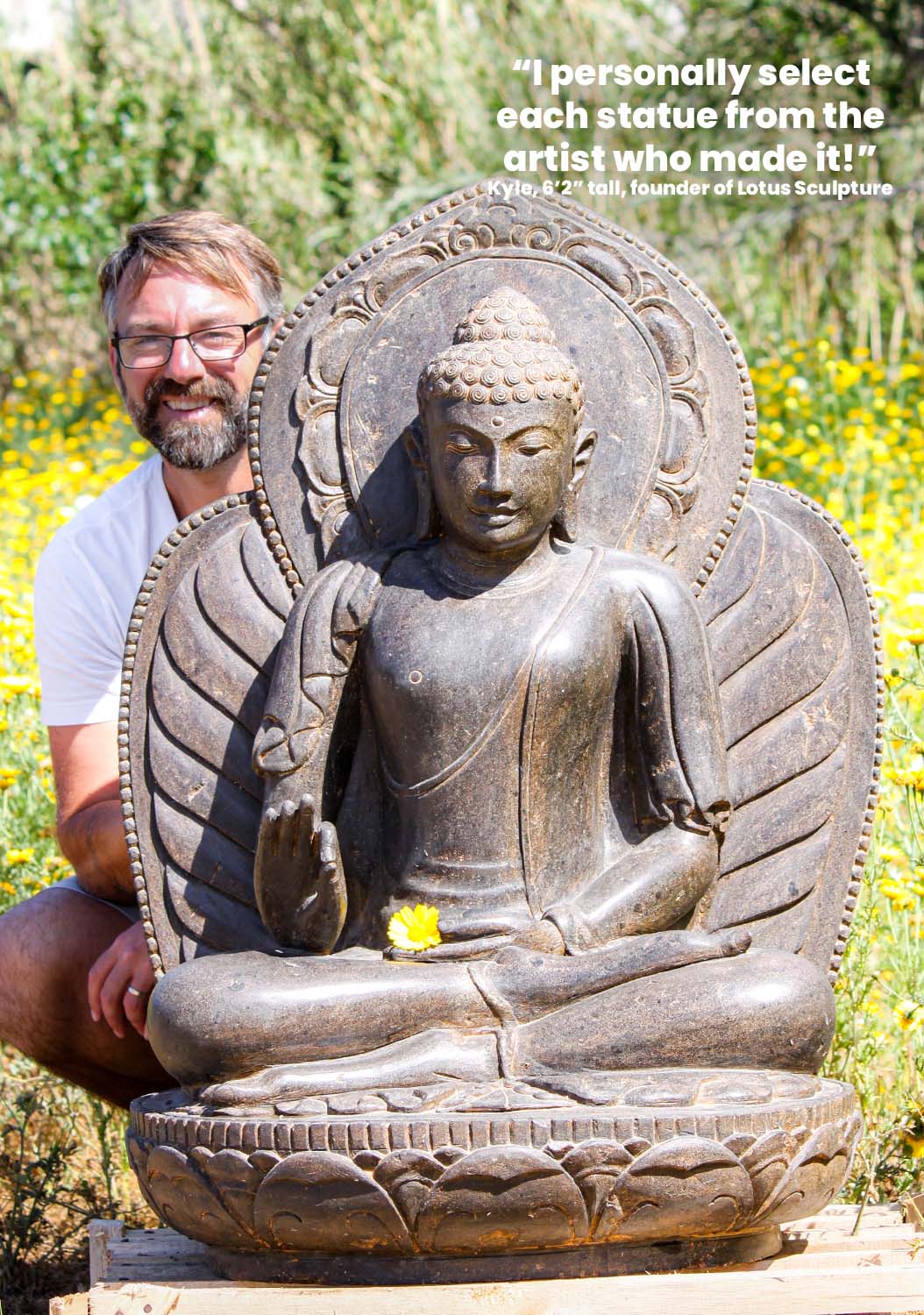 Hand Carved Stone Teaching Buddha Statue in Vitarka Mudra with Chakra or Godly Halo 40"