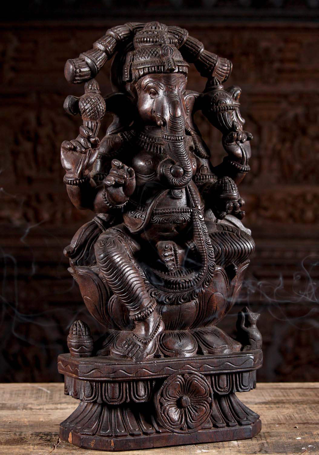 Wooden Seated Ganesha Statue 24"