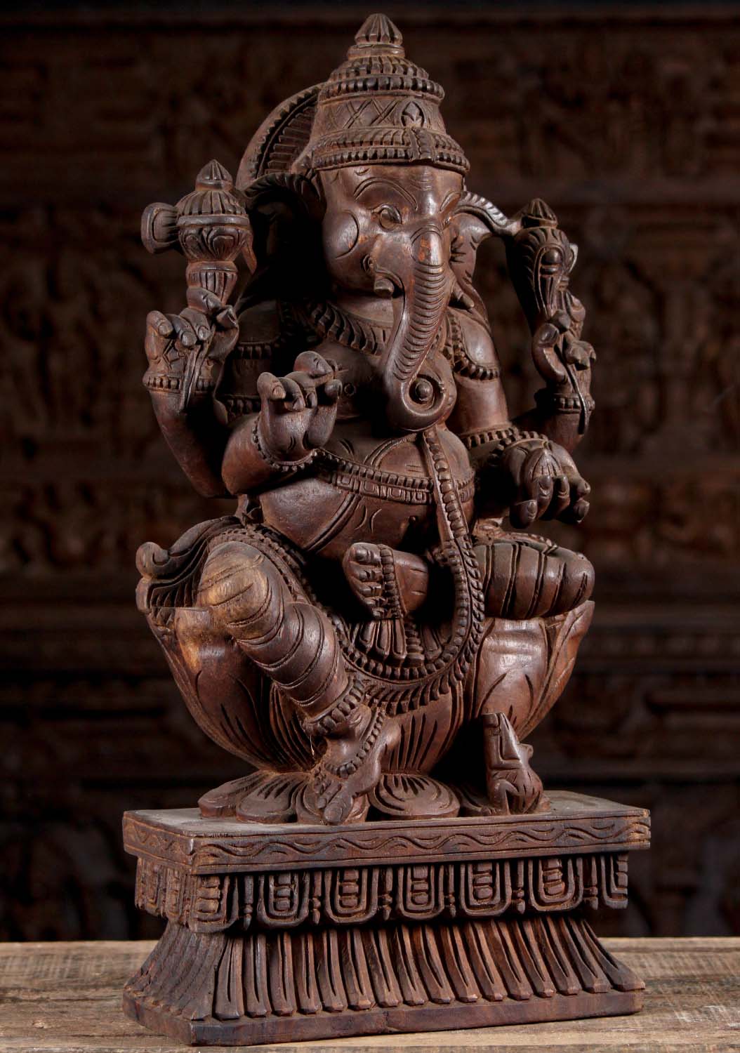 Wood Ganesh with Mango Statue 24"