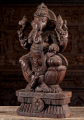 Wood Seated Ganesha Holding Mango Statue 24"