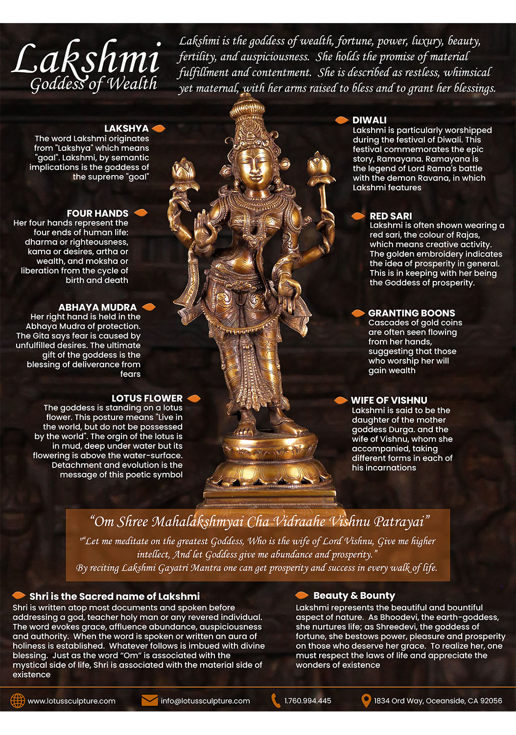 Wood Seated Lakshmi Sculpture 24"