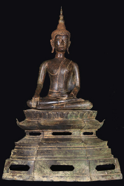 Thai Brass Buddha on Throne 40"