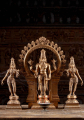 Hindu God Vishnu Sculpture Golden Bronze under Arch with Shreedevi & Bhudevi Hand Crafted 23"