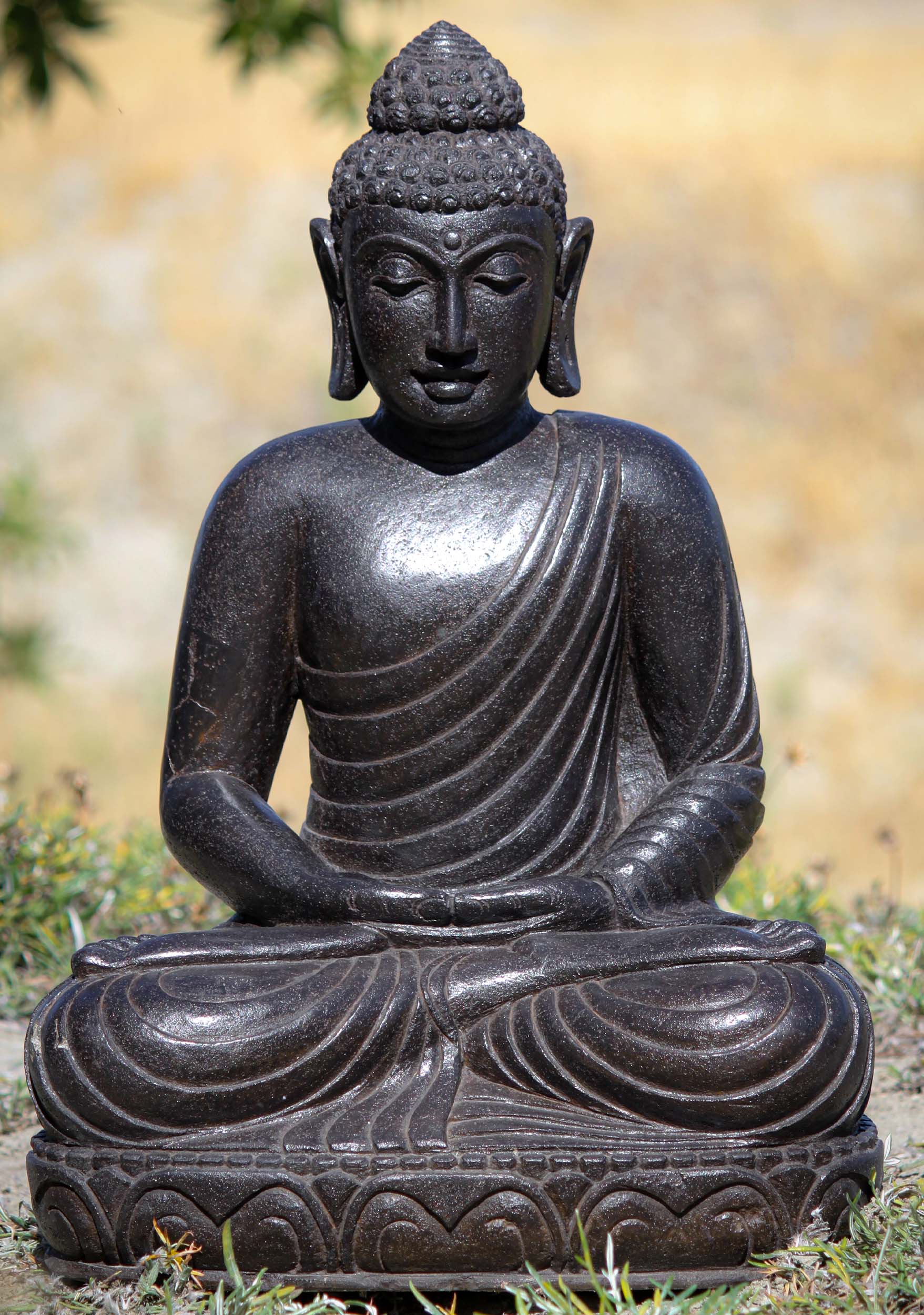 Sold Black Lava Stone Meditating Buddha Garden Sculpture Outdoor Home