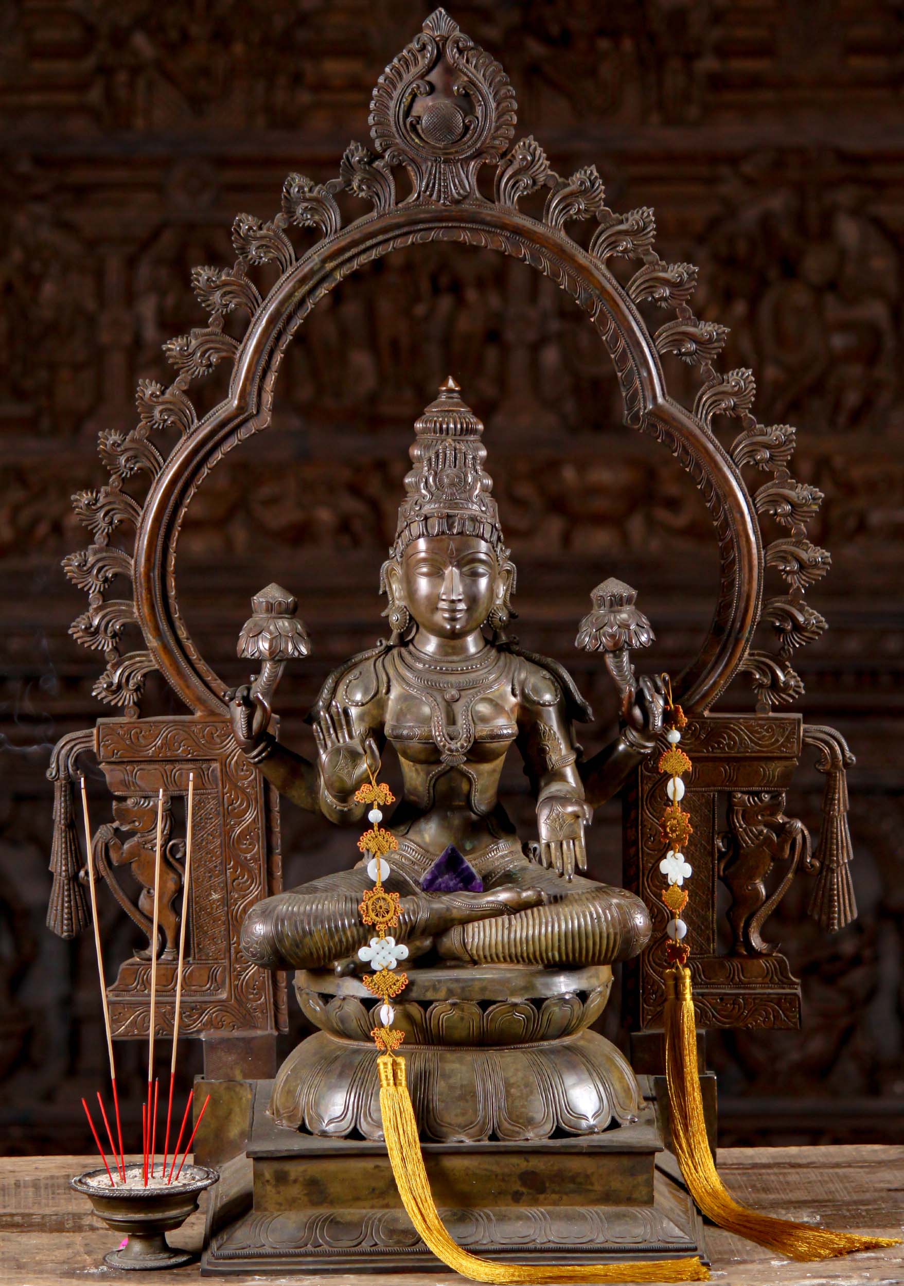 Large Beautiful Bronze Hindu Goddess of Wealth Lakshmi Statue in Abhaya & Varada Mudras 35"
